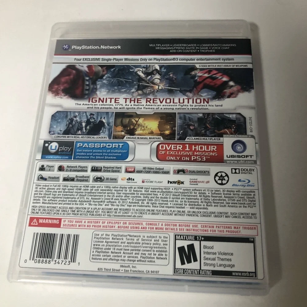 Assassin's‎ Creed III 3 Video Game- Sony PlayStation 3 PS3